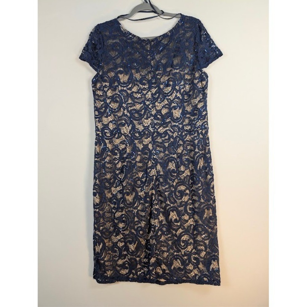 Jackie Jon Lace Sequin Cocktail Dress Womens 16 Navy Blue